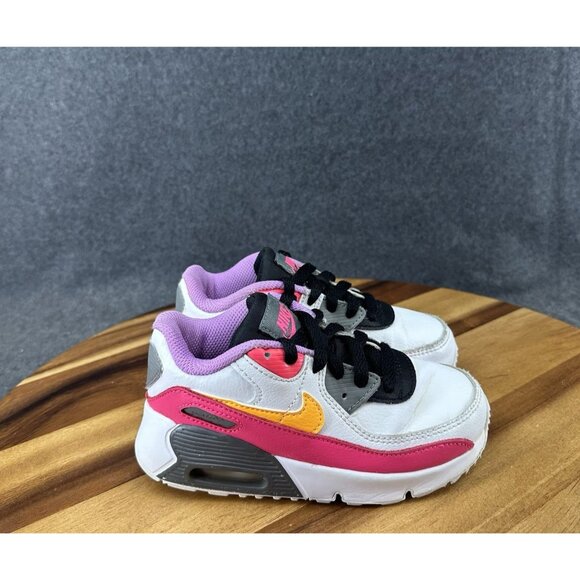 Nike Air Max 90 Leather White Laser Orange Grade School Size 10C DM8688-100 - Picture 1 of 12